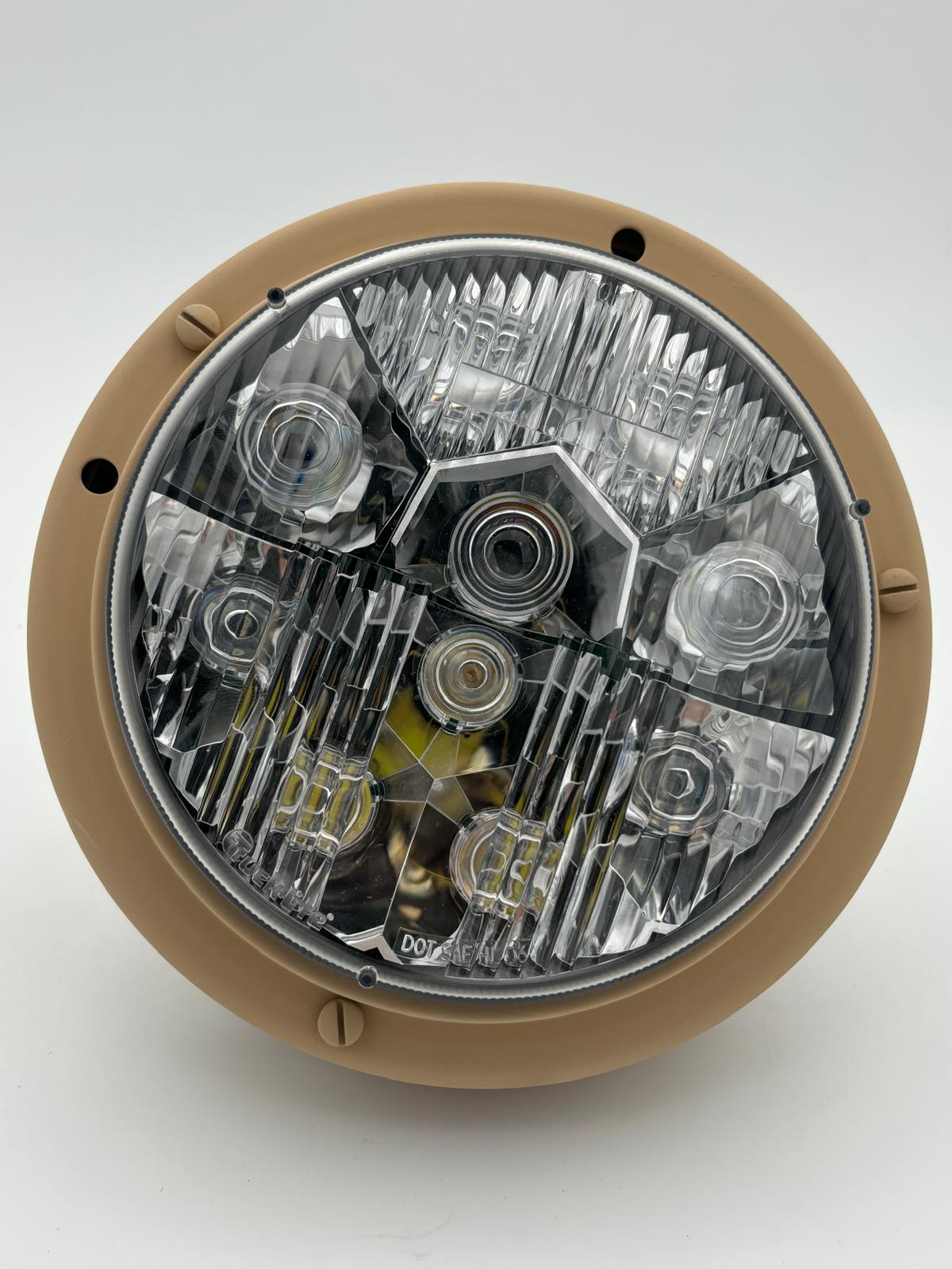 Original US Army 24V LED Hauptscheinwerfer von Truck Lite mit Einbaurahmen in Desert Tan - NOS -