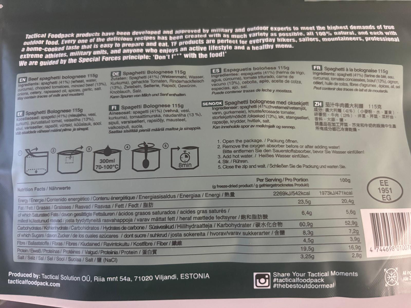 Tactical Foodpack Spaghetti Bolognese mit Rindfleisch